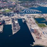 Luftfoto over Nordhavn med Sundmolen i fokus